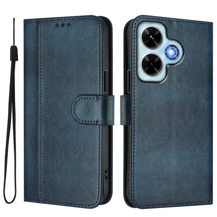 For Redmi Note 13 4G Global Line Splicing Buckle Retro Leather Phone Case