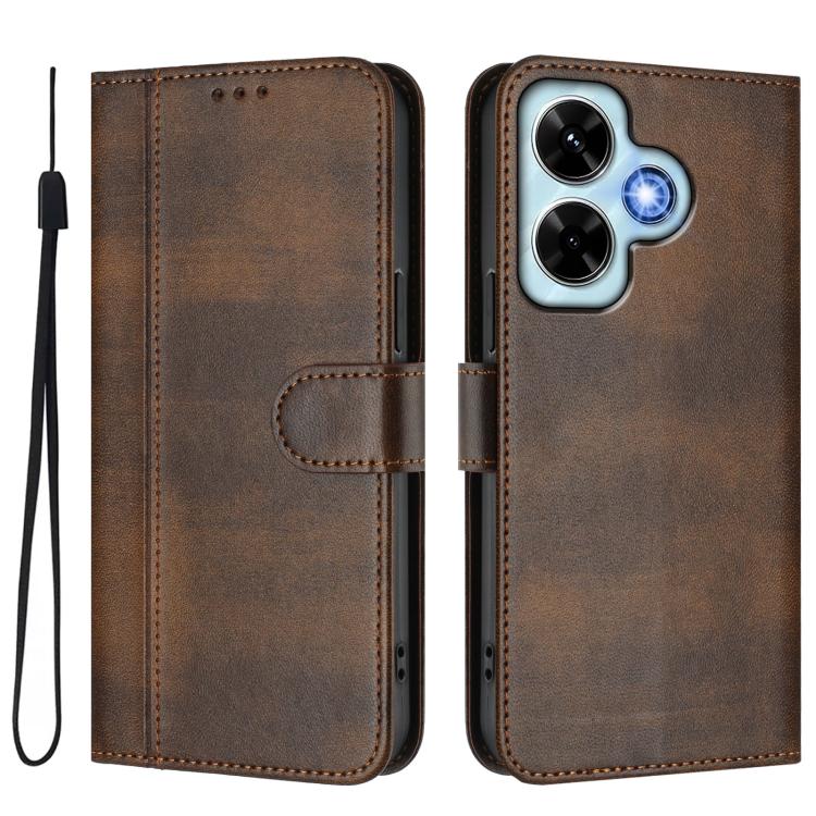 For Redmi Note 13 4G Global Line Splicing Buckle Retro Leather Phone Case