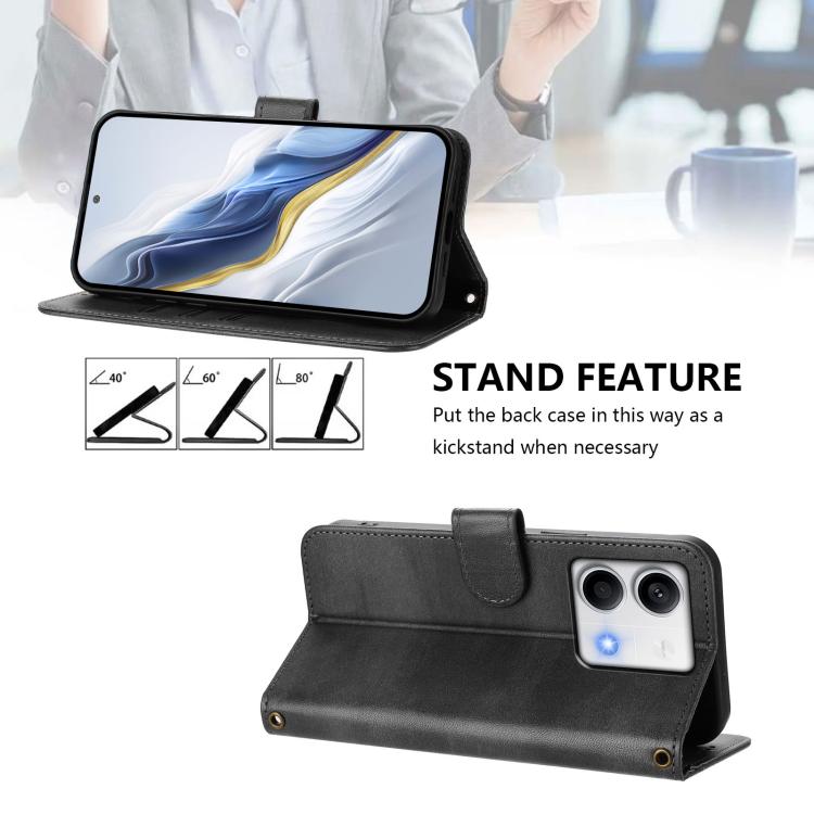 For Redmi Note 13 5G Global Line Splicing Buckle Retro Leather Phone Case