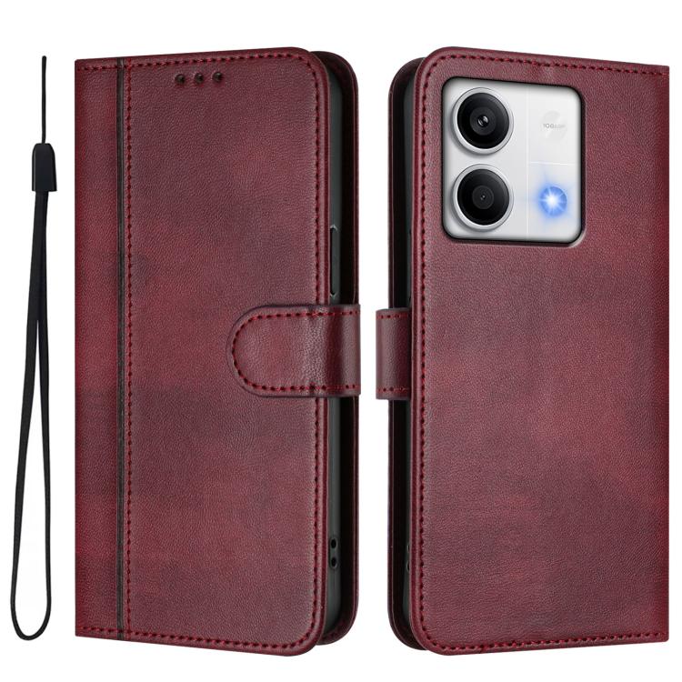 For Redmi Note 13 5G Global Line Splicing Buckle Retro Leather Phone Case