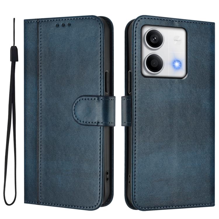 For Redmi Note 13 5G Global Line Splicing Buckle Retro Leather Phone Case