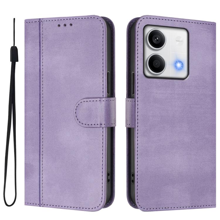 For Redmi Note 13 5G Global Line Splicing Buckle Retro Leather Phone Case
