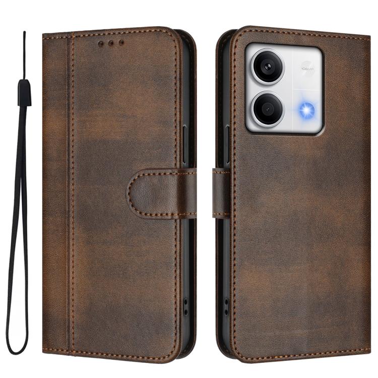 For Redmi Note 13 5G Global Line Splicing Buckle Retro Leather Phone Case