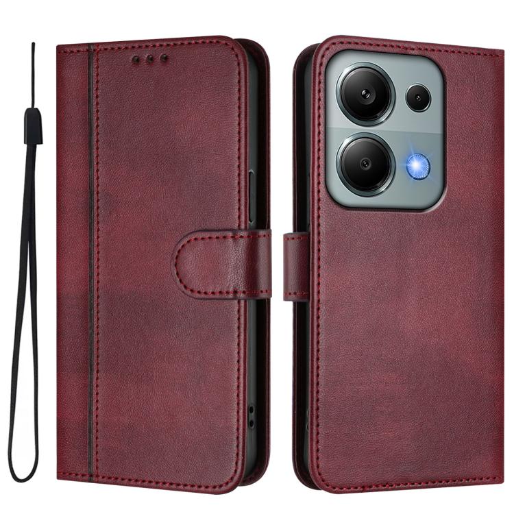 For Redmi Note 13 Pro 4G Global Line Splicing Buckle Retro Leather Phone Case