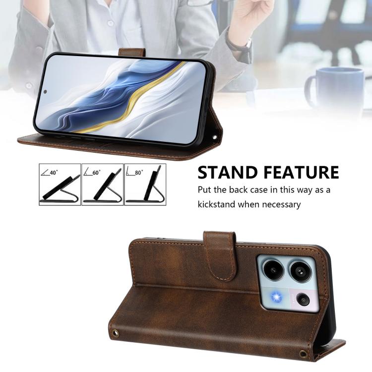 For Redmi Note 13 Pro 5G Global Line Splicing Buckle Retro Leather Phone Case