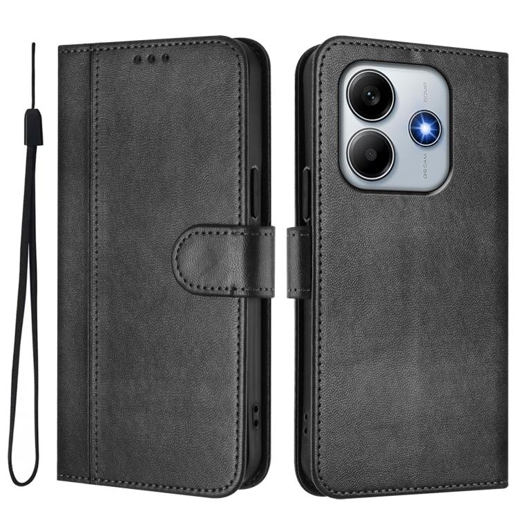For Redmi Note 14 4G 163.25mm Line Splicing Buckle Retro Leather Phone Case