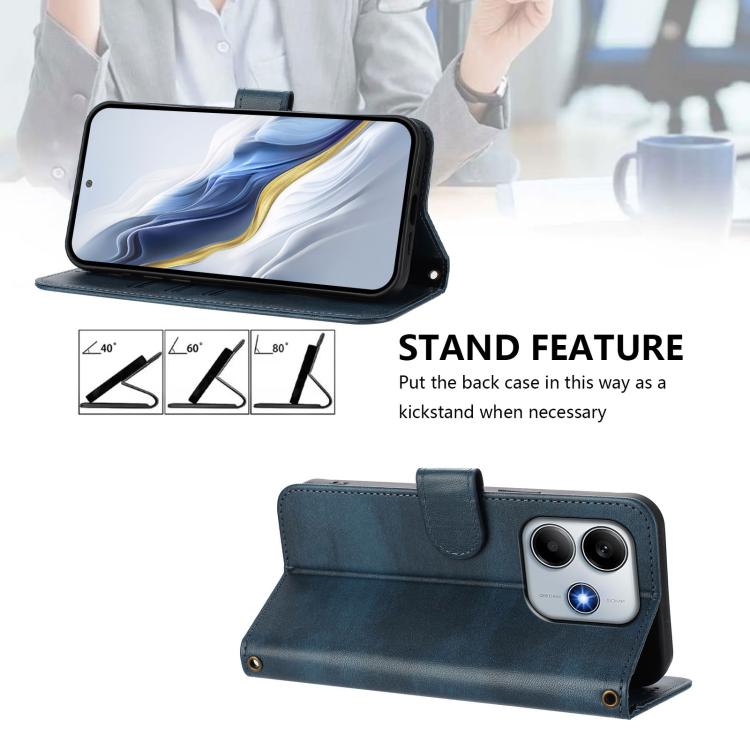 For Redmi Note 14 4G 163.25mm Line Splicing Buckle Retro Leather Phone Case