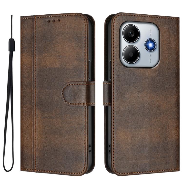 For Redmi Note 14 5G India Line Splicing Buckle Retro Leather Phone Case