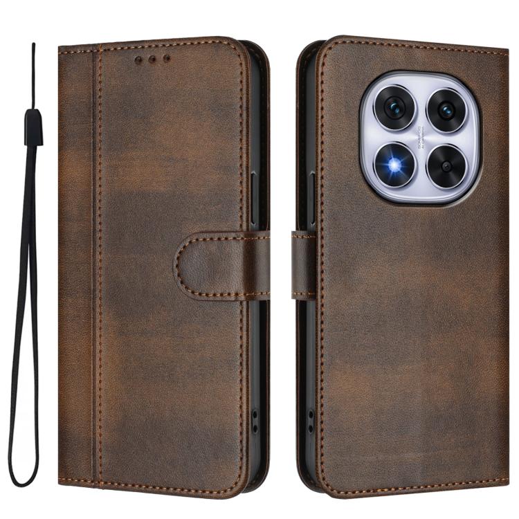 For Redmi Note 14 Pro 4G Global Line Splicing Buckle Retro Leather Phone Case