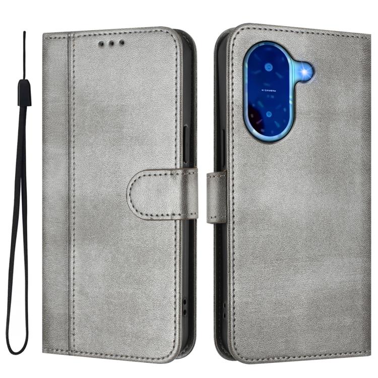 For Redmi A5 4G 171.7mm / Xiaomi Poco C71 Line Splicing Buckle Retro Leather Phone Case