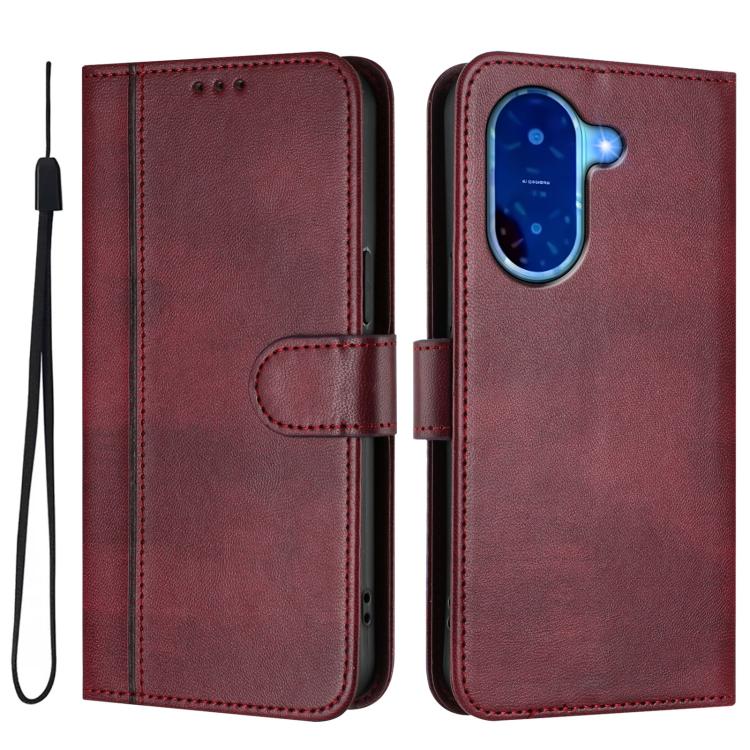 For Redmi A5 4G 171.7mm / Xiaomi Poco C71 Line Splicing Buckle Retro Leather Phone Case