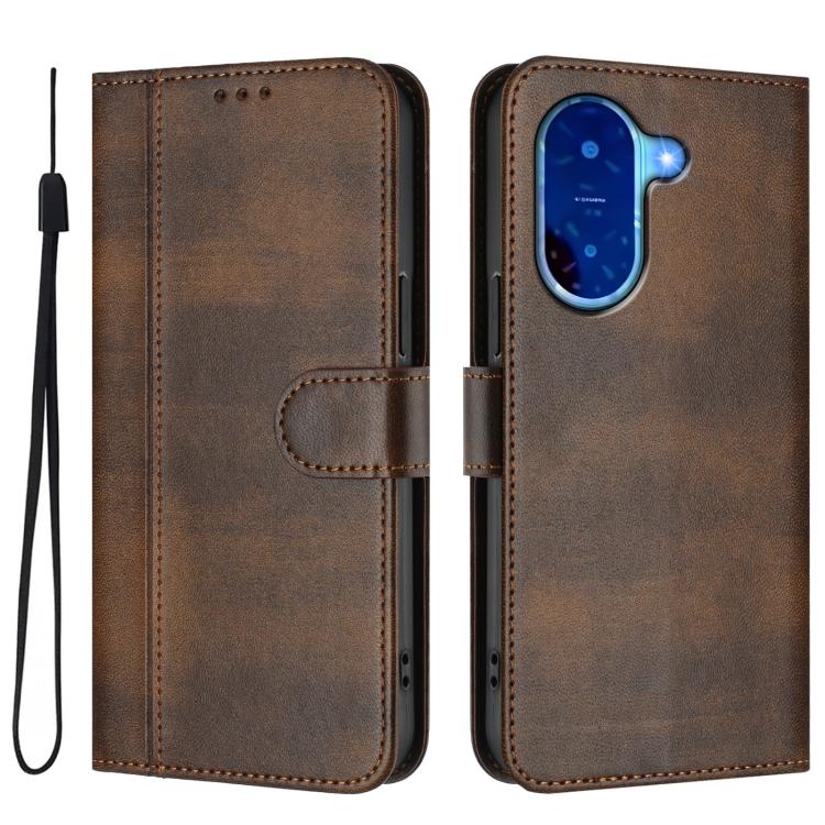For Redmi A5 4G 171.7mm / Xiaomi Poco C71 Line Splicing Buckle Retro Leather Phone Case