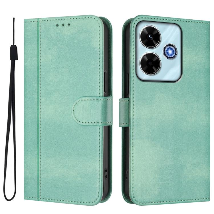 For Redmi 13x 4G / Xiaomi Poco M6 Plus Line Splicing Buckle Retro Leather Phone Case