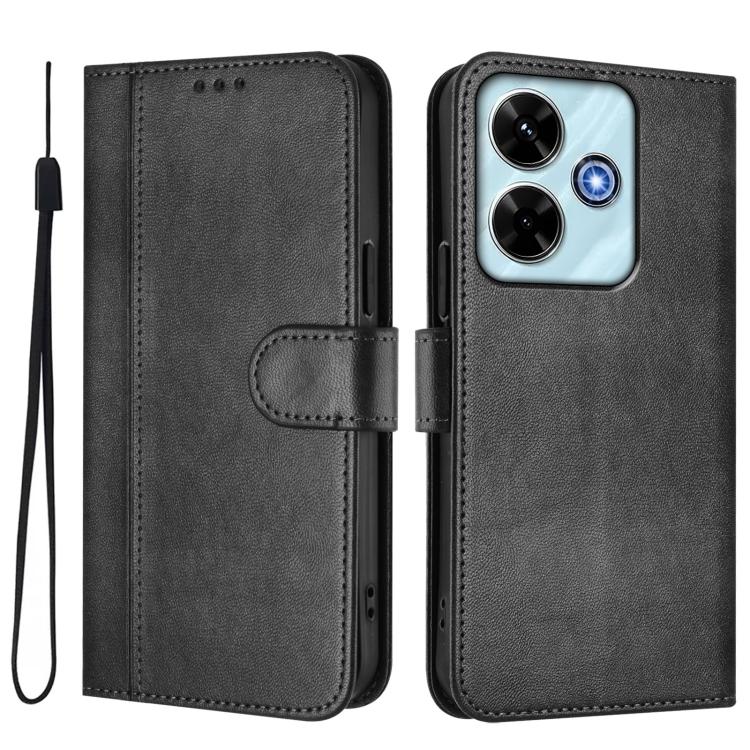 For Redmi 13x 4G / Xiaomi Poco M6 Plus Line Splicing Buckle Retro Leather Phone Case
