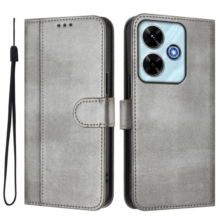 For Redmi 13x 4G / Xiaomi Poco M6 Plus Line Splicing Buckle Retro Leather Phone Case