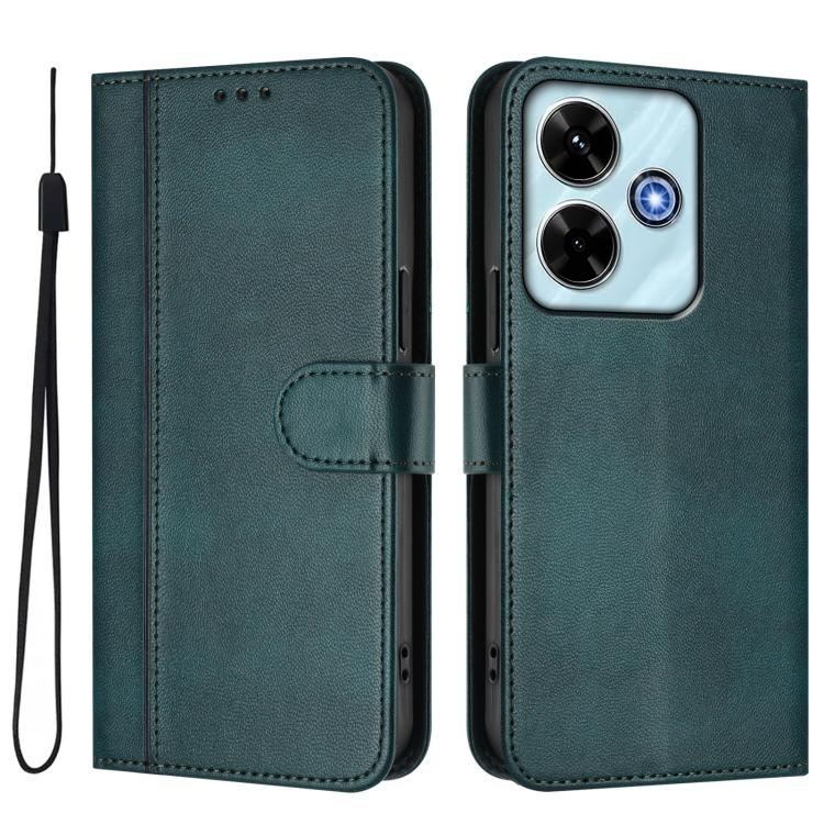 For Redmi 13x 4G / Xiaomi Poco M6 Plus Line Splicing Buckle Retro Leather Phone Case