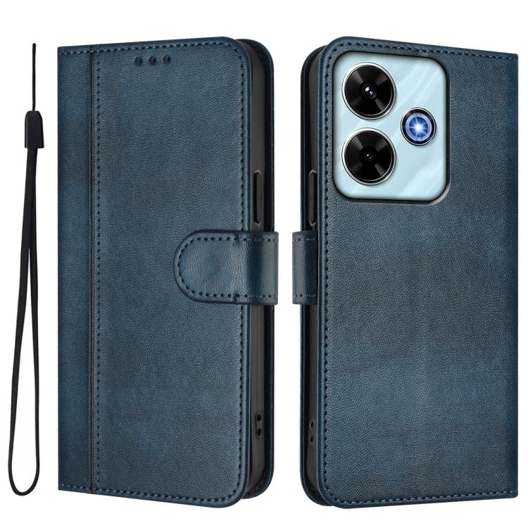 For Redmi 13x 4G / Xiaomi Poco M6 Plus Line Splicing Buckle Retro Leather Phone Case