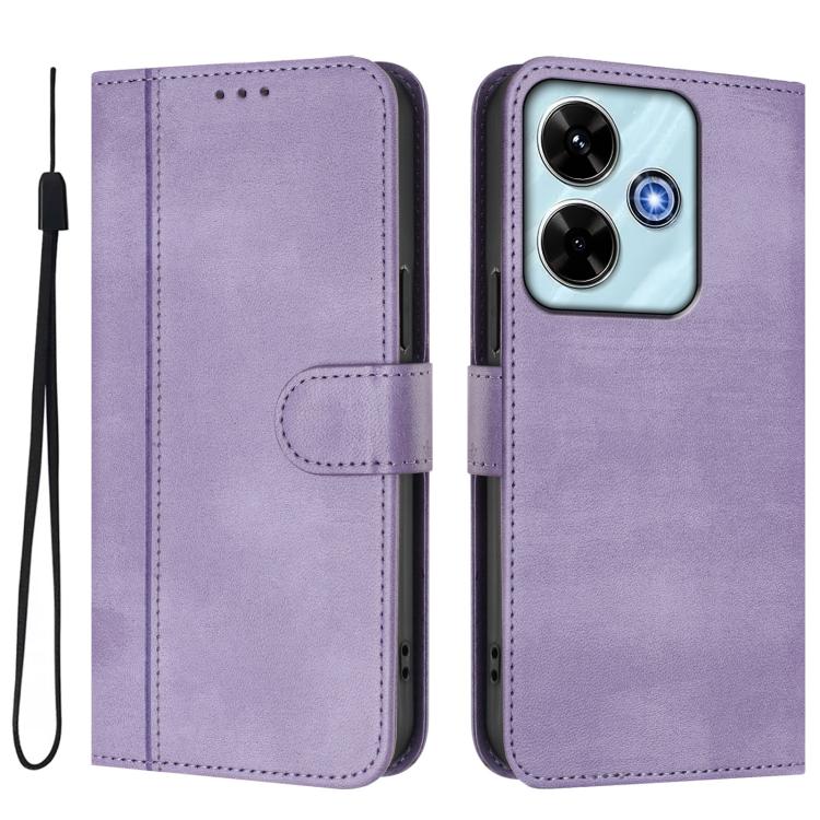 For Redmi 13x 4G / Xiaomi Poco M6 Plus Line Splicing Buckle Retro Leather Phone Case