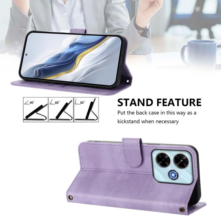 For Redmi 13x 4G / Xiaomi Poco M6 Plus Line Splicing Buckle Retro Leather Phone Case
