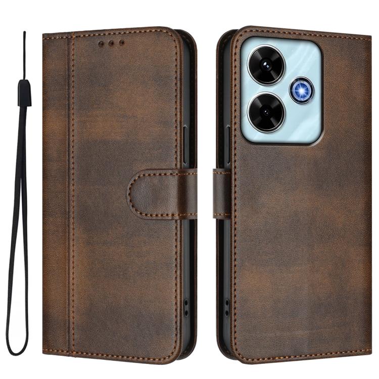 For Redmi 13x 4G / Xiaomi Poco M6 Plus Line Splicing Buckle Retro Leather Phone Case