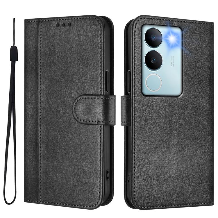 For vivo V29 5G Global / V29 Pro Line Splicing Buckle Retro Leather Phone Case