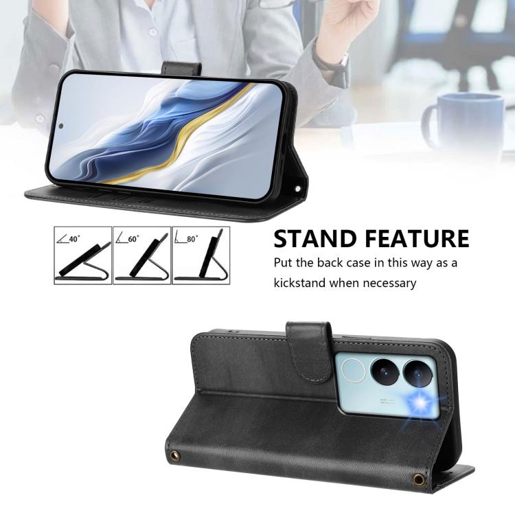 For vivo V29 5G Global / V29 Pro Line Splicing Buckle Retro Leather Phone Case