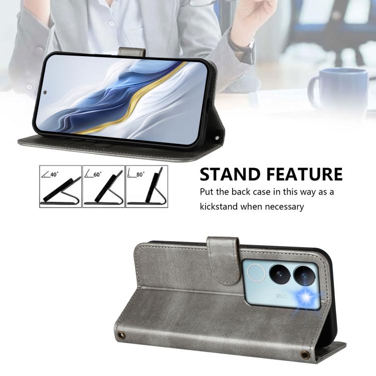 For vivo V29 5G Global / V29 Pro Line Splicing Buckle Retro Leather Phone Case