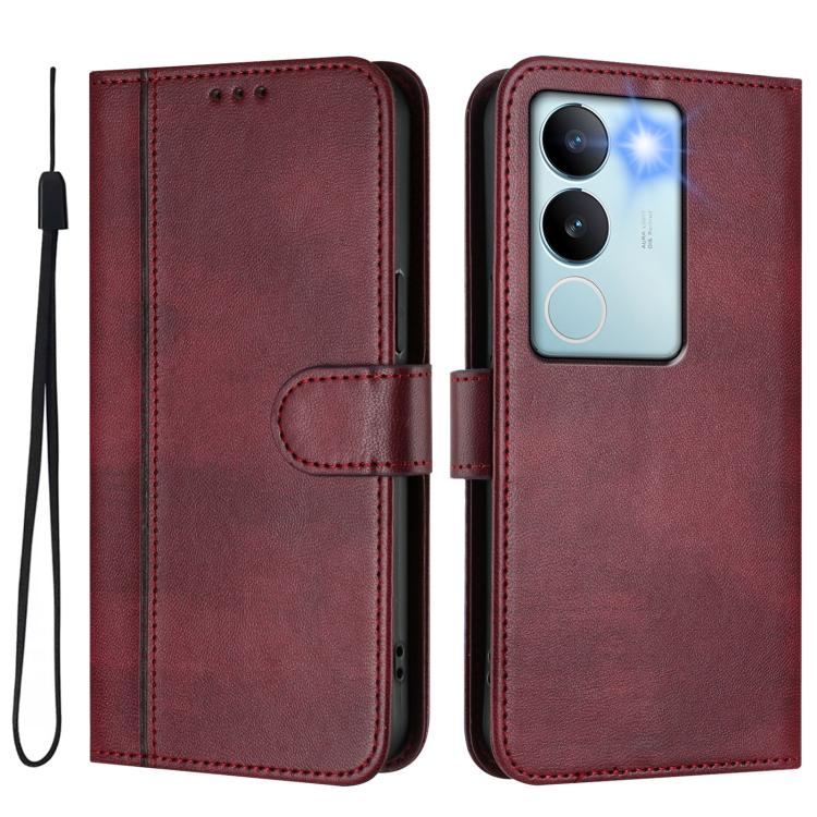 For vivo V29 5G Global / V29 Pro Line Splicing Buckle Retro Leather Phone Case