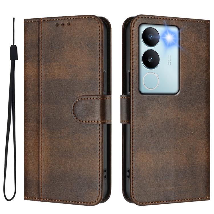 For vivo V29 5G Global / V29 Pro Line Splicing Buckle Retro Leather Phone Case