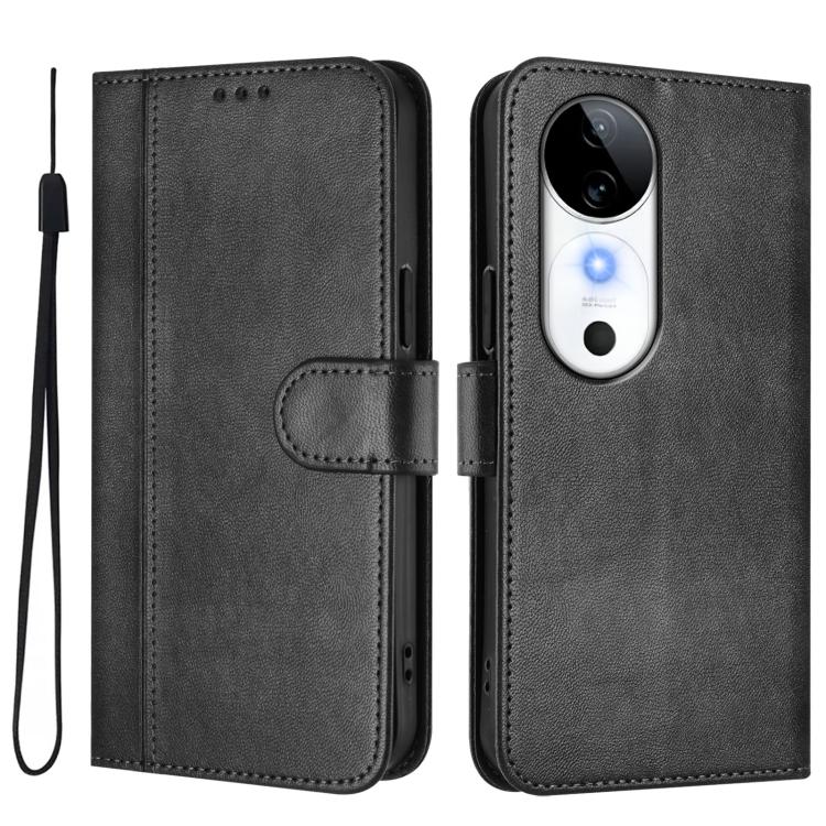 For vivo S19 Line Splicing Buckle Retro Leather Phone Case