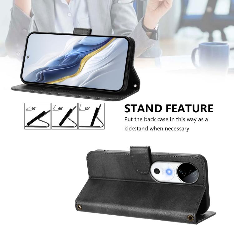 For vivo S19 Line Splicing Buckle Retro Leather Phone Case