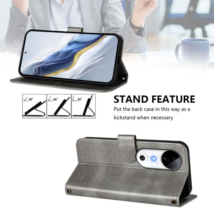 For vivo S19 Line Splicing Buckle Retro Leather Phone Case