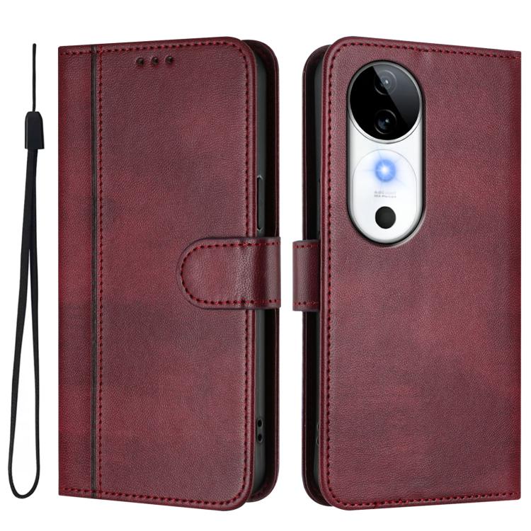 For vivo S19 Line Splicing Buckle Retro Leather Phone Case