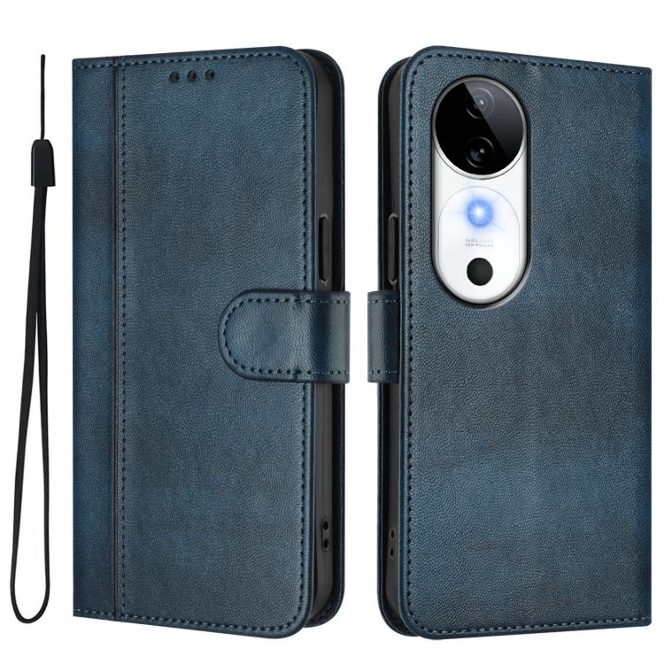 For vivo S19 Line Splicing Buckle Retro Leather Phone Case