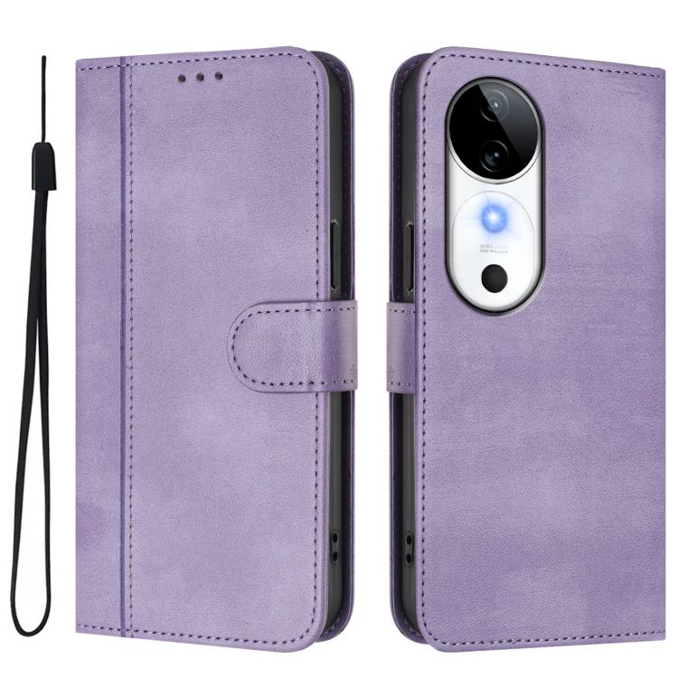 For vivo S19 Line Splicing Buckle Retro Leather Phone Case