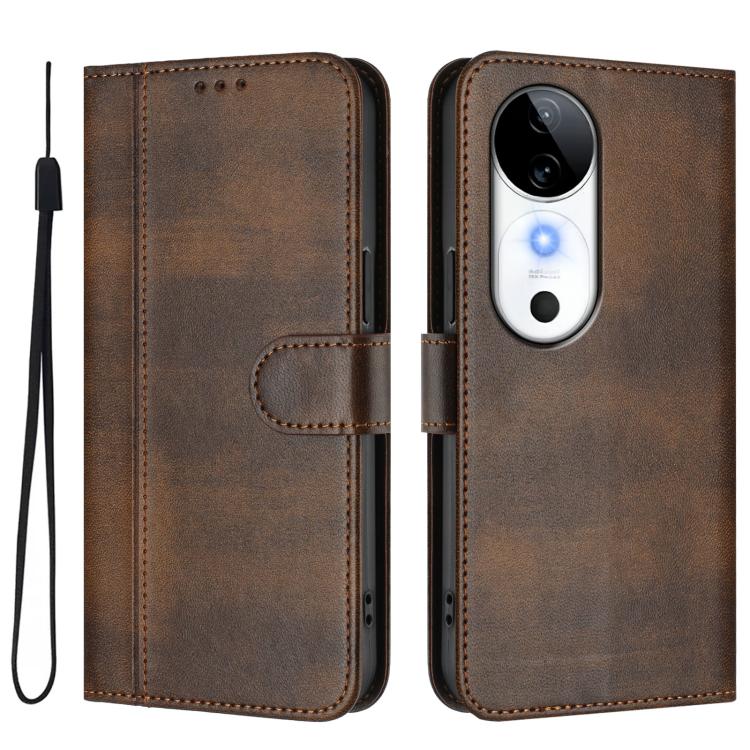For vivo S19 Line Splicing Buckle Retro Leather Phone Case