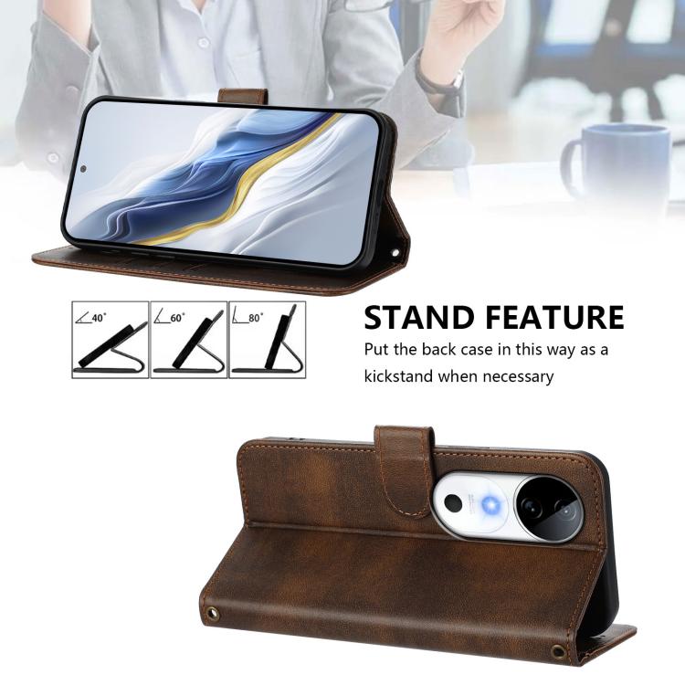 For vivo S19 Line Splicing Buckle Retro Leather Phone Case