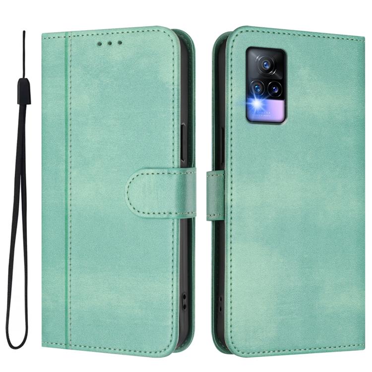 For vivo Y73 2021 Line Splicing Buckle Retro Leather Phone Case