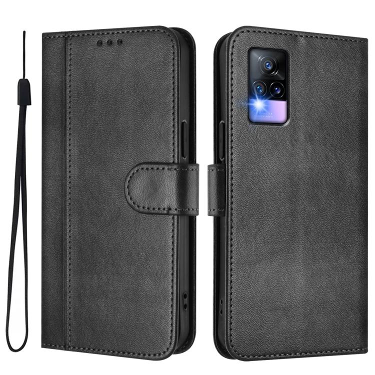 For vivo Y73 2021 Line Splicing Buckle Retro Leather Phone Case