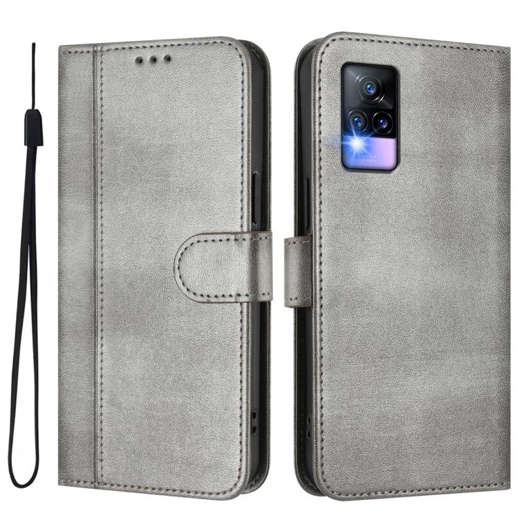 For vivo Y73 2021 Line Splicing Buckle Retro Leather Phone Case