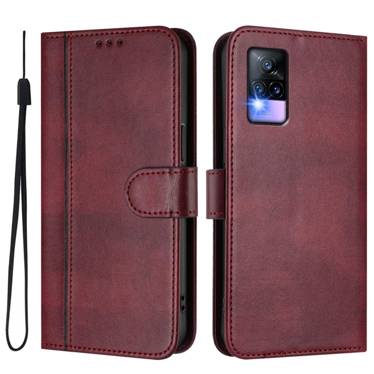For vivo Y73 2021 Line Splicing Buckle Retro Leather Phone Case