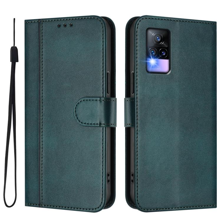 For vivo Y73 2021 Line Splicing Buckle Retro Leather Phone Case