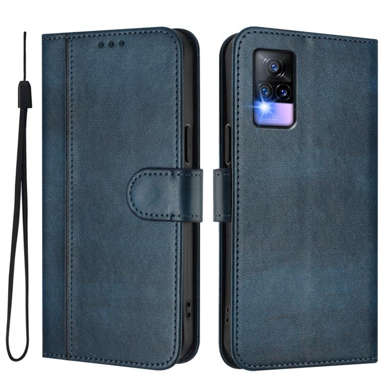 For vivo Y73 2021 Line Splicing Buckle Retro Leather Phone Case