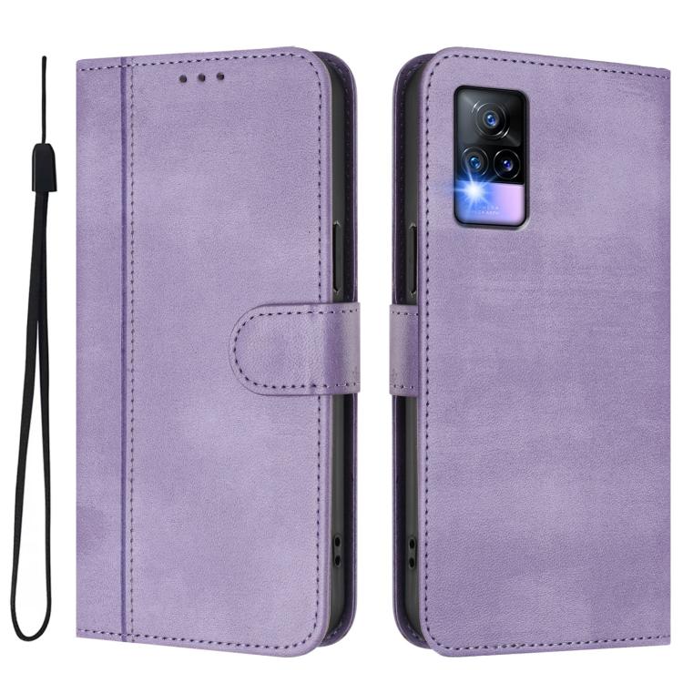 For vivo Y73 2021 Line Splicing Buckle Retro Leather Phone Case
