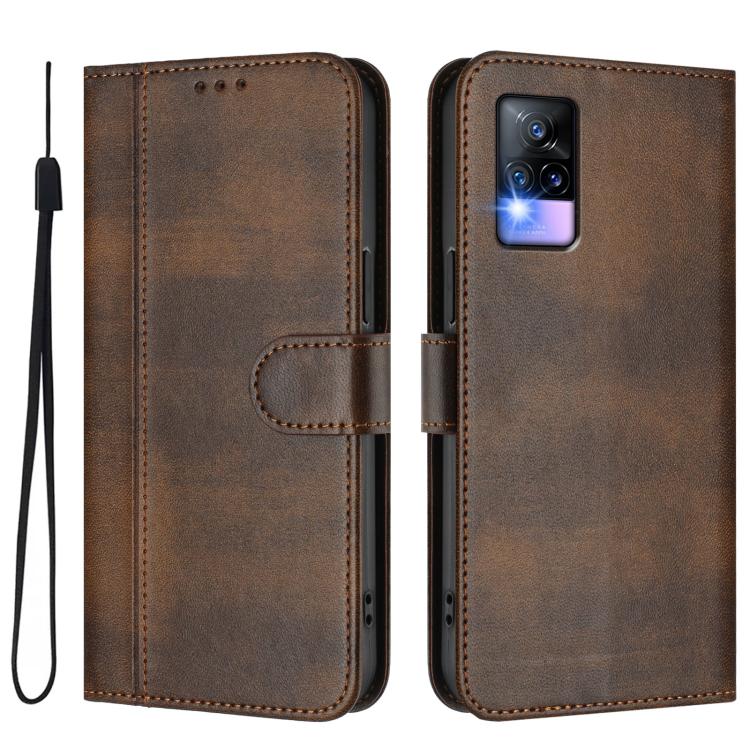 For vivo Y73 2021 Line Splicing Buckle Retro Leather Phone Case