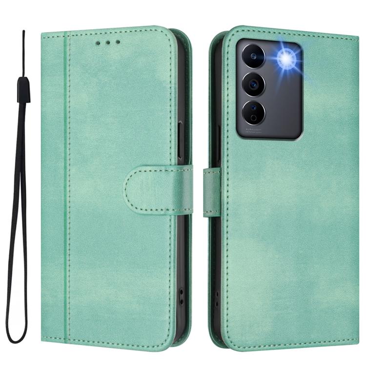 For vivo V27e 4G / T2 4G Global Line Splicing Buckle Retro Leather Phone Case