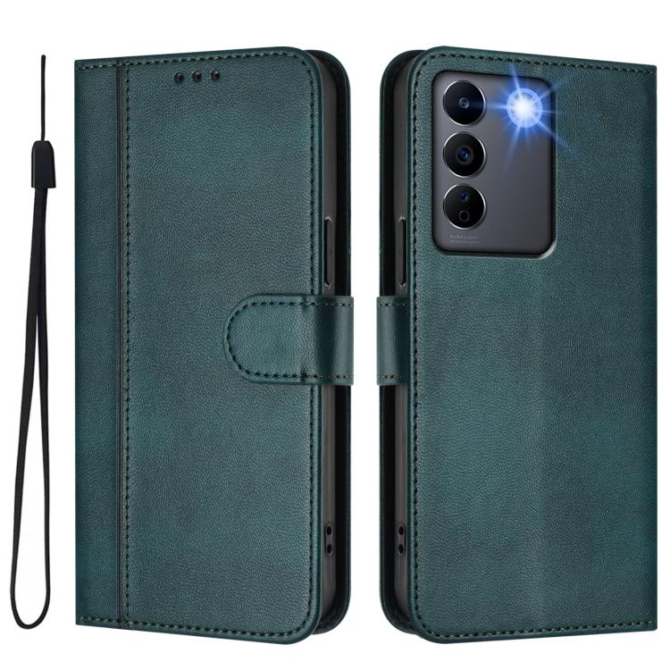 For vivo V27e 4G / T2 4G Global Line Splicing Buckle Retro Leather Phone Case