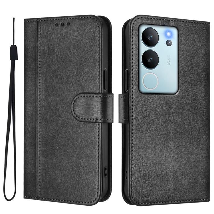 For vivo V29e 5G / V30 Lite 5G Global Line Splicing Buckle Retro Leather Phone Case