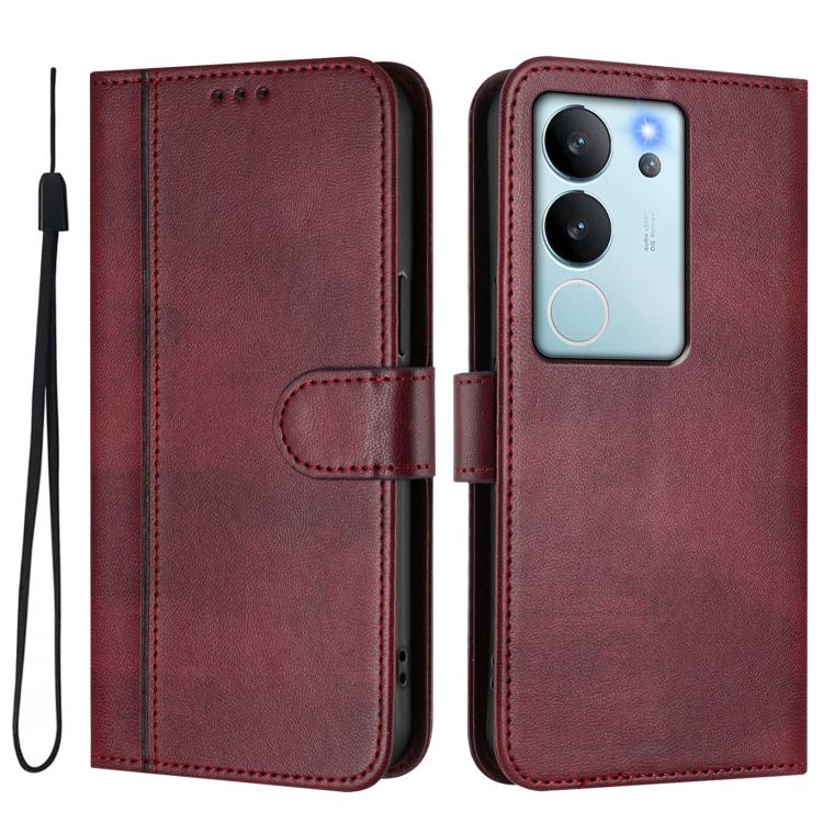 For vivo V29e 5G / V30 Lite 5G Global Line Splicing Buckle Retro Leather Phone Case