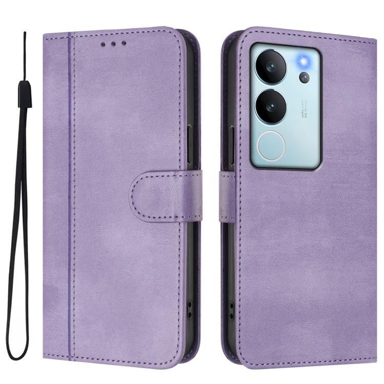 For vivo V29e 5G / V30 Lite 5G Global Line Splicing Buckle Retro Leather Phone Case